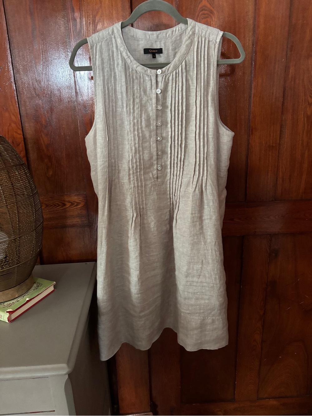 Quince Sleeveless Pintuck Linen Tunic - Light Taupe